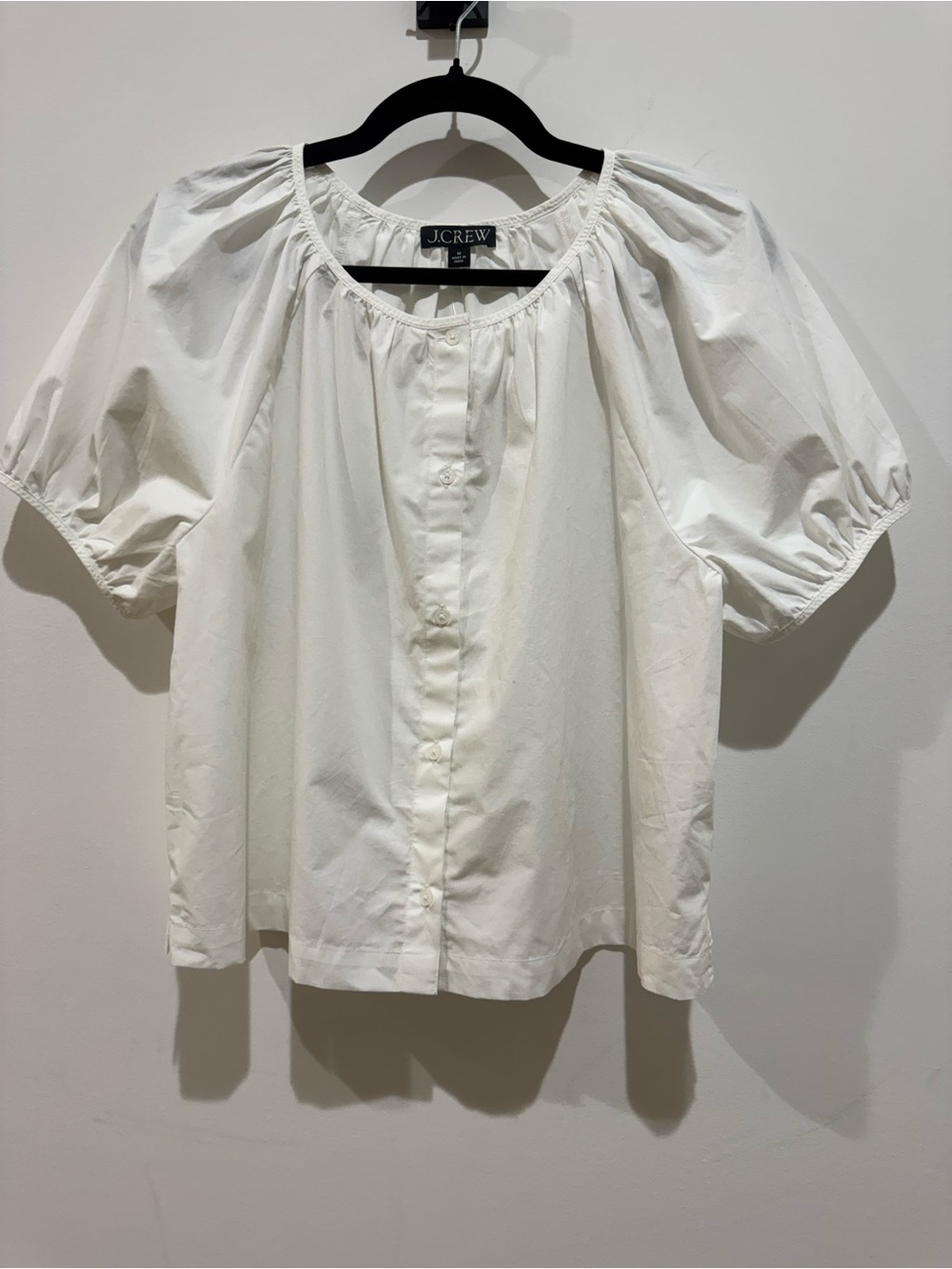 J.CREW Women's White Poplin Woven Round Neck Puff Sleeve
Button Blouse M NWT
